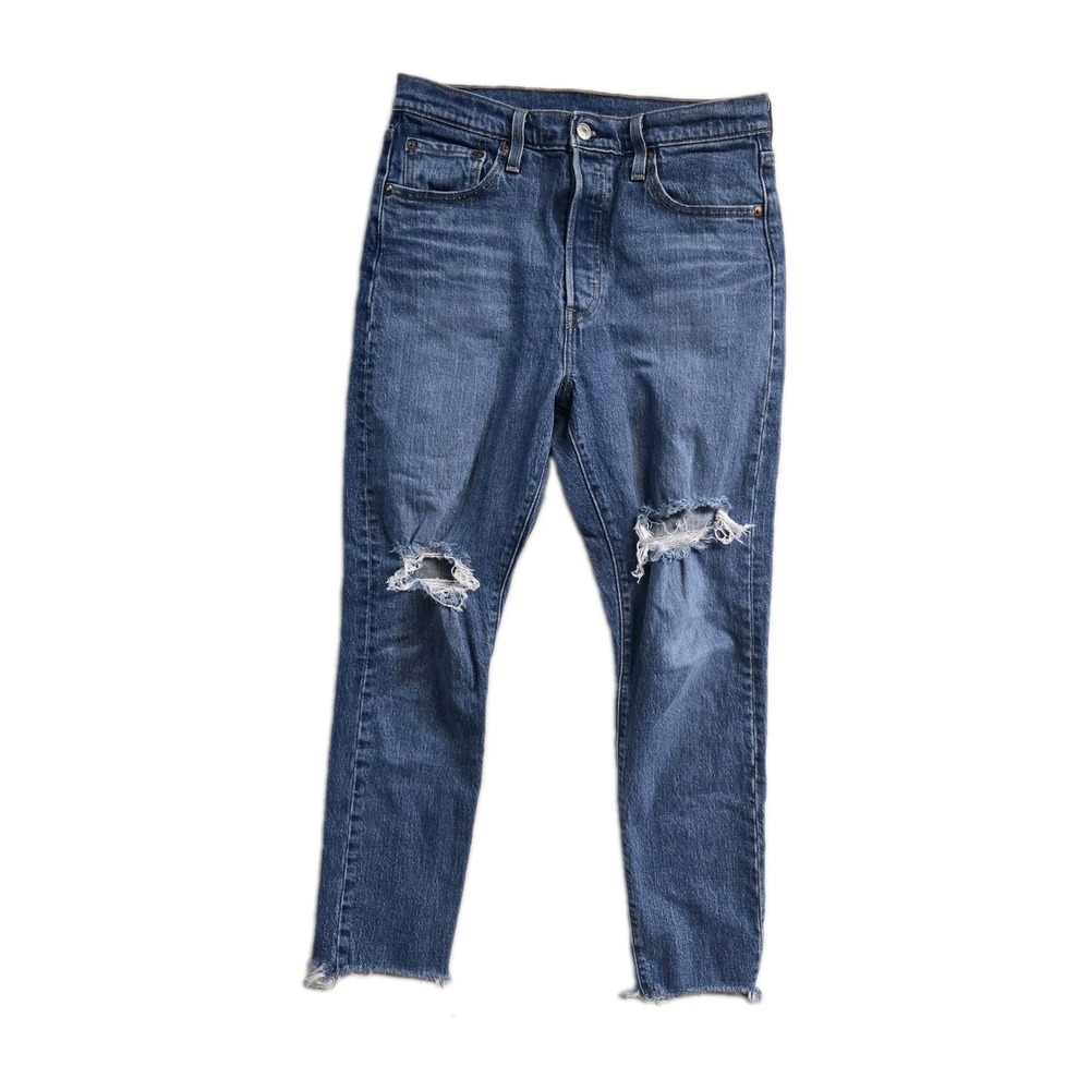 Levi's Button Fly Blue Distressed Jeans Women's 29x28 Cut Off Skinny 501